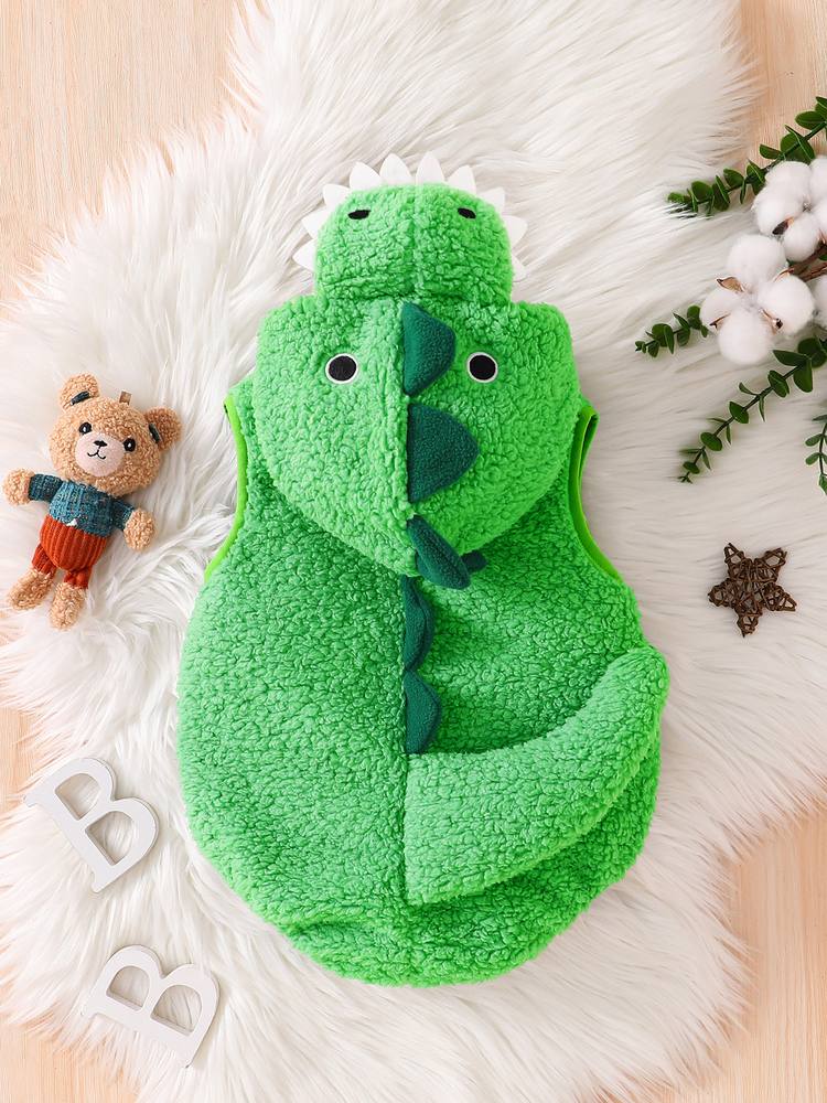 Green baby dinosaur romper from the back with dark green spikes