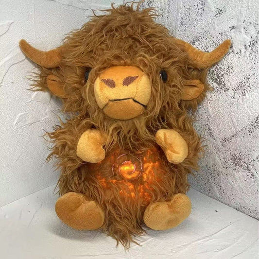 Mooly breathing Highland cow plush with glowing amber belly