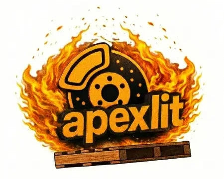 Apexlit logo with a brake disc and flames on a white background